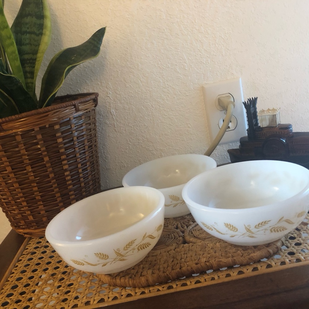 Sears Milk Glass Harvest/Wheat Pattern Cereals Bowls